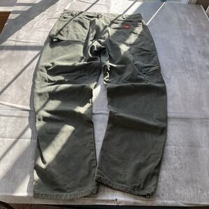 Men's Dickies Canvas Carpenter Work Pants Army Green Size 38x32 Retro Y2K Baggy